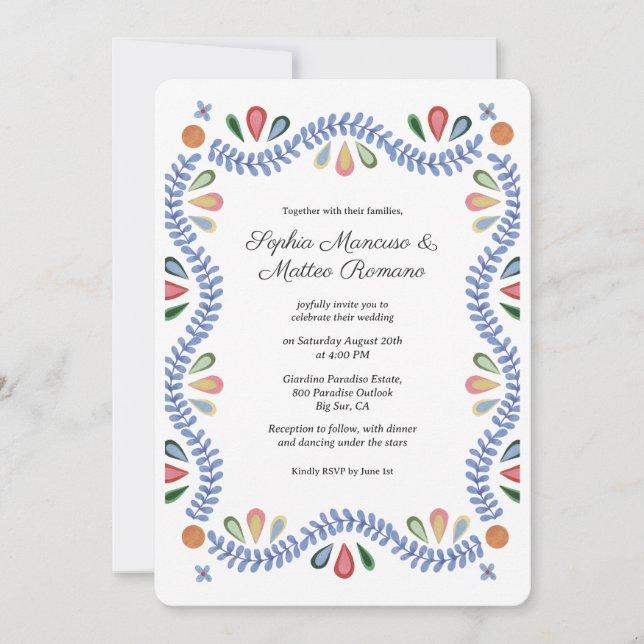 Invitación Boda de borde floral (Anverso)