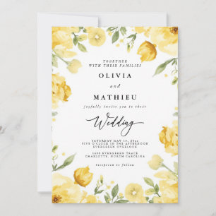 Invitación Boda de borde floral amarillo y soleado