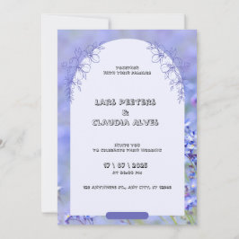 Invitación Boda de borde floral blanco morado moderno vintage