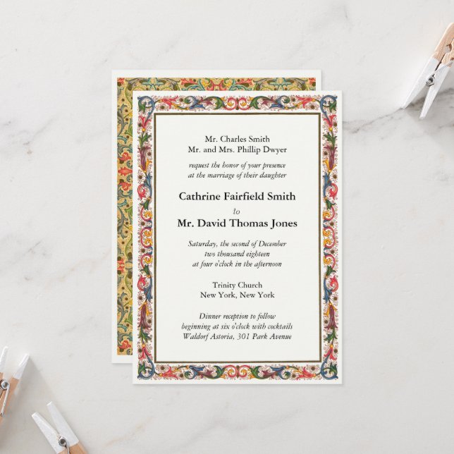 Invitación Boda de borde floral blanco Pearl (Anverso/Reverso In Situ)