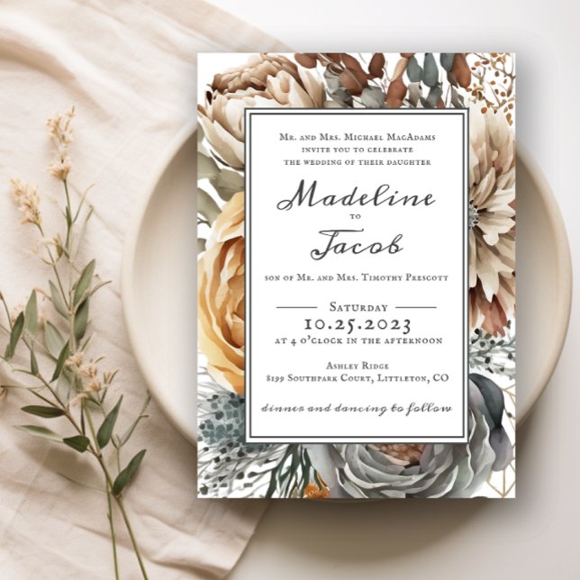 Invitación Boda DE BORDE FLORAL DE COLOR DE AGUA RÚSTICO (Subido por el creador)