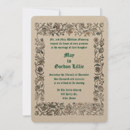 Invitación Boda de borde floral de estilo de bloques de mader