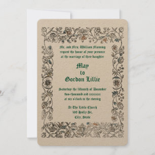 Invitación Boda de borde floral de estilo de bloques de mader