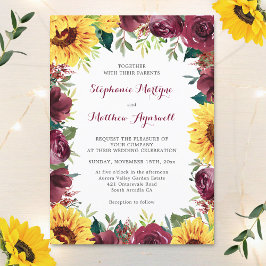 Invitación Boda de borde floral de girasoles de color acuátic