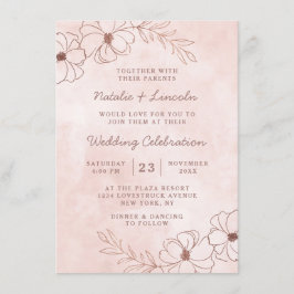 Invitación Boda de borde floral de Moda dorada rosa y Rosa Ru