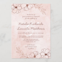 Invitación Boda de borde floral de Relieve metalizado dorado