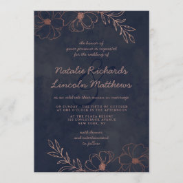 Invitación Boda de borde floral de Relieve metalizado dorado