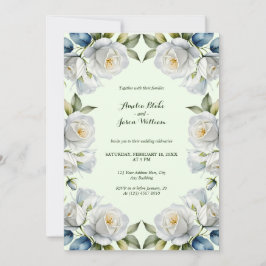 Invitación Boda de borde floral de rosa blanca Pastel verde