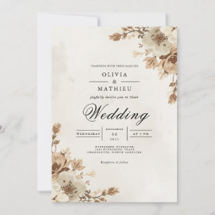 Invitación Boda de borde floral de Sepia