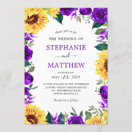 Invitación Boda de borde floral morado de girasol