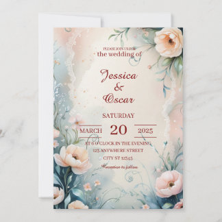 Invitación Boda de borde floral pintado a mano por caprichos