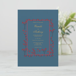 Invitación Boda de borde floral rojo de la Marina