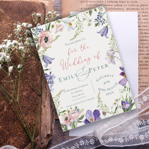 Invitación Boda de borde floral rosado de Rubor morado de bon