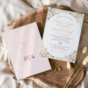 Invitación Boda de borde floral Rubor Pink and Gold Boho