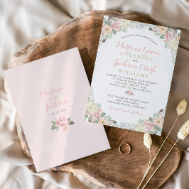 Invitación Boda de borde floral Rubor Pink and Gold Boho