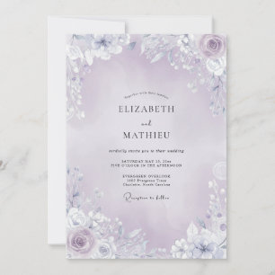 Invitación Boda de Borde Floral Suave de Lavanda
