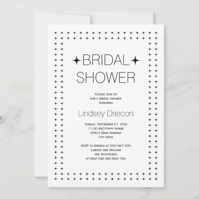 Invitación Boda de borde geométrico blanco negro ducha de nov (Anverso)