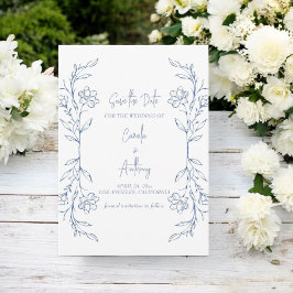 Invitación Boda de borde lateral de Boho floral azul
