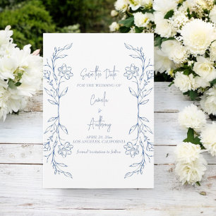 Invitación Boda de borde lateral de Boho floral azul