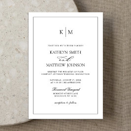 Invitación Boda de borde Minimalista elegante en blanco y neg
