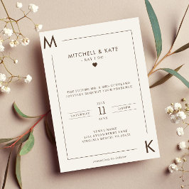 Invitación Boda de borde monograma simple Beige Brown