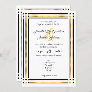 Invitación boda de borde negro y dorado