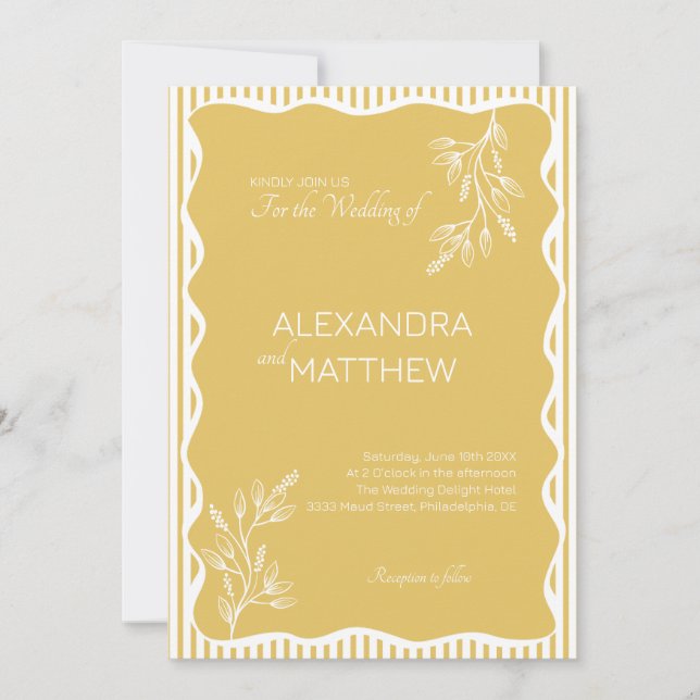 Invitación Boda de borde ondulado amarillo (Anverso)