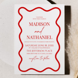 Invitación Boda de borde ondulado de color rojo elegante