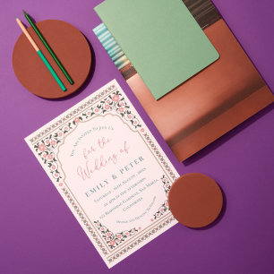 Invitación Boda de borde oriental con vintage de marco floral