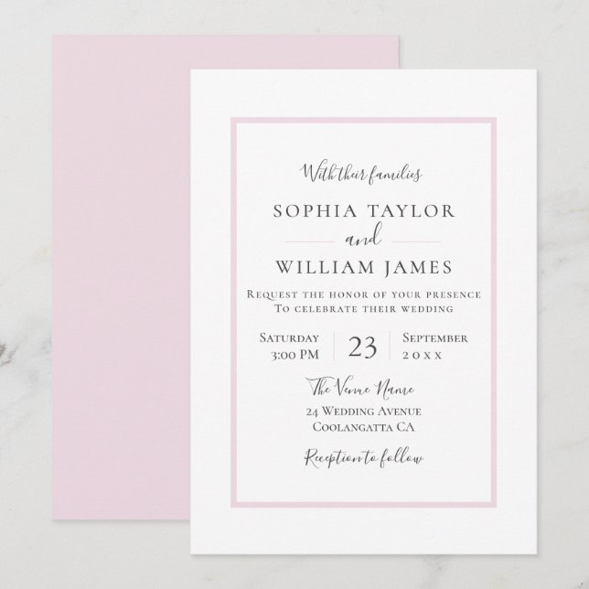 Invitación Boda de borde Rubor elegante y sencillo (Anverso / Reverso)