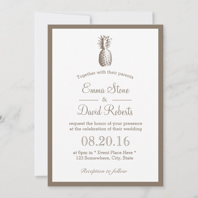 Invitación Boda de borde simple de piña de época (Anverso)