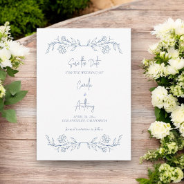 Invitación Boda de borde superior de Blue Floral Boho