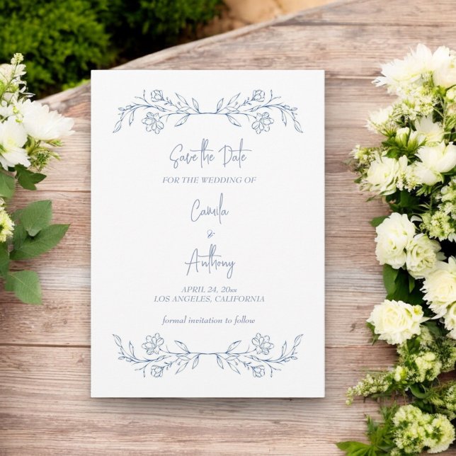 Invitación Boda de borde superior de Blue Floral Boho (Subido por el creador)