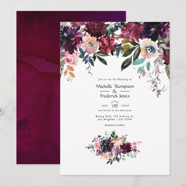 Invitación Boda de Bordeaux Wine Colorways (Anverso / Reverso)