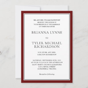 Invitación Boda de Borgoña de Elegancia Simple Clásica