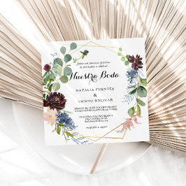 Invitación Boda de Borgoña Floral y Verde Español