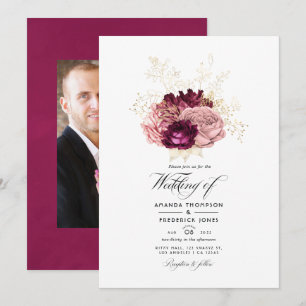 Invitación Boda de Borgoña - Marsala Rubor Rosa y Dorado