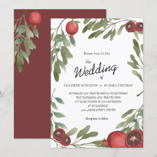 Invitación Boda de Borgoña Pomegrana hojas botánicas