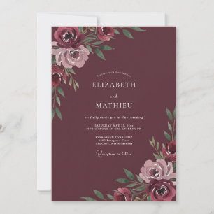 Invitación Boda de Borgoña Profundo Abrazo Floral