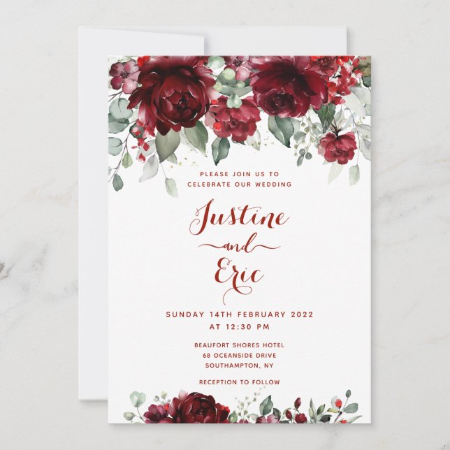 Invitación Boda de Borgoña Red Peony Epiphany II (Anverso)