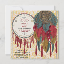 Invitación Boda de borlos, plumas y nudos de moda Boho