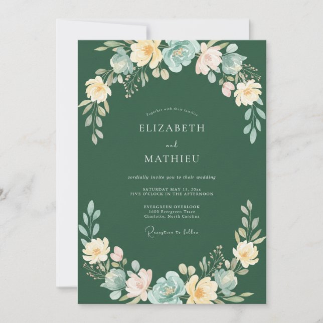 Invitación Boda de bosque amarillo aqua guirnalda (Anverso)