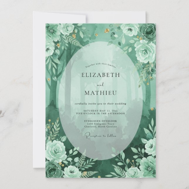 Invitación Boda de bosque atmosférico verde esmeralda (Anverso)