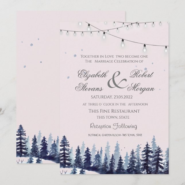 Invitación Boda de Bosque, Bosque, Pinos  (Anverso / Reverso)
