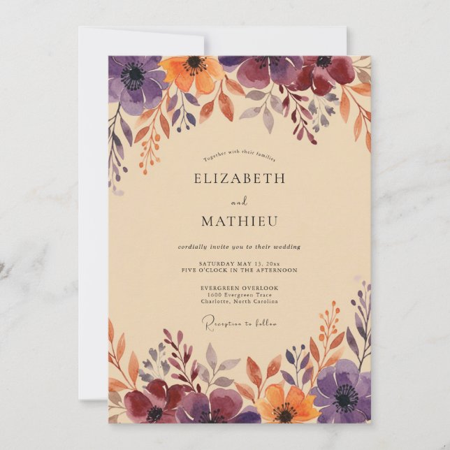 Invitación Boda de bosque cálido ciruela (Anverso)