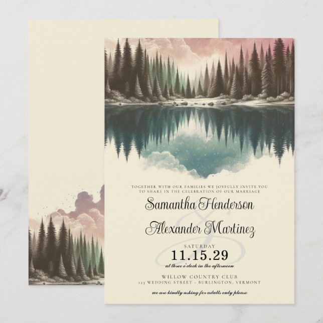 Invitación Boda de bosque de acuarela (Anverso / Reverso)
