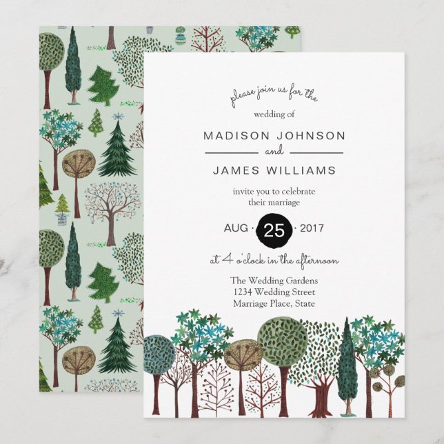 Invitación Boda de Bosque de Árboles Jardín Bosque | Invitaci (Anverso / Reverso)