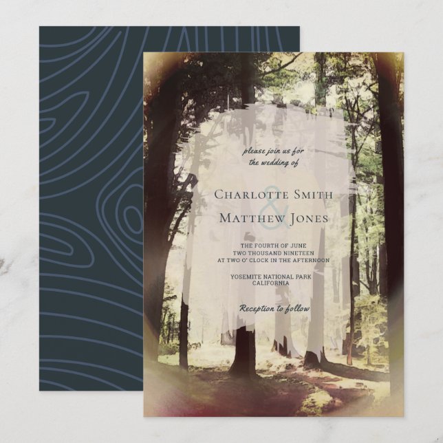 Invitación Boda de bosque de bosques de pino forestal (Anverso / Reverso)