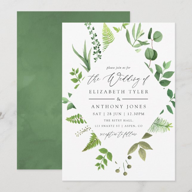 Invitación Boda de bosque de madera con acuarela (Anverso / Reverso)