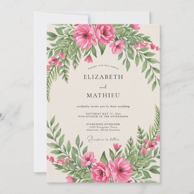 Invitación Boda de bosque de madera de helecho rosa (Anverso)